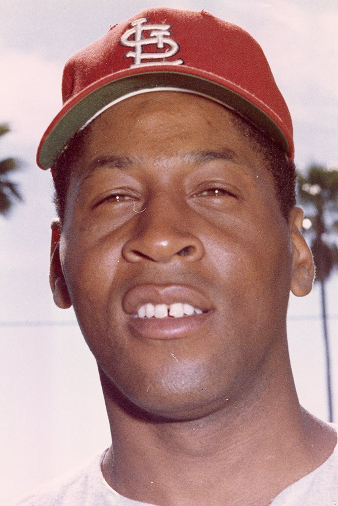 Head and shoulders portrait of Jim Hicks in Cardinals uniform
